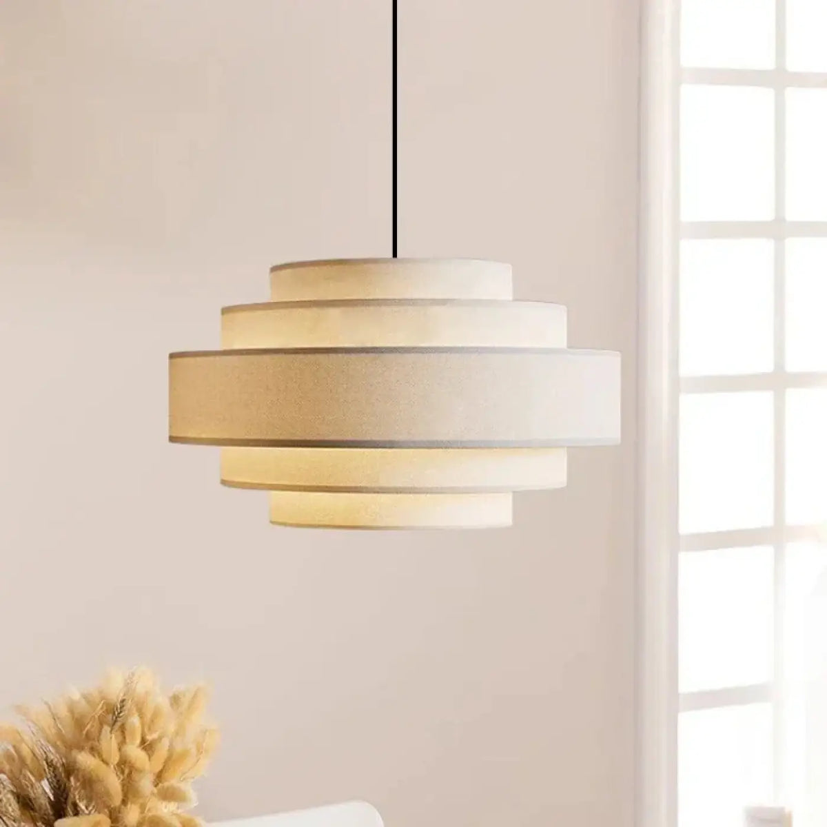 Suspension en tissu à étages concentriques, blanc ou beige, beige