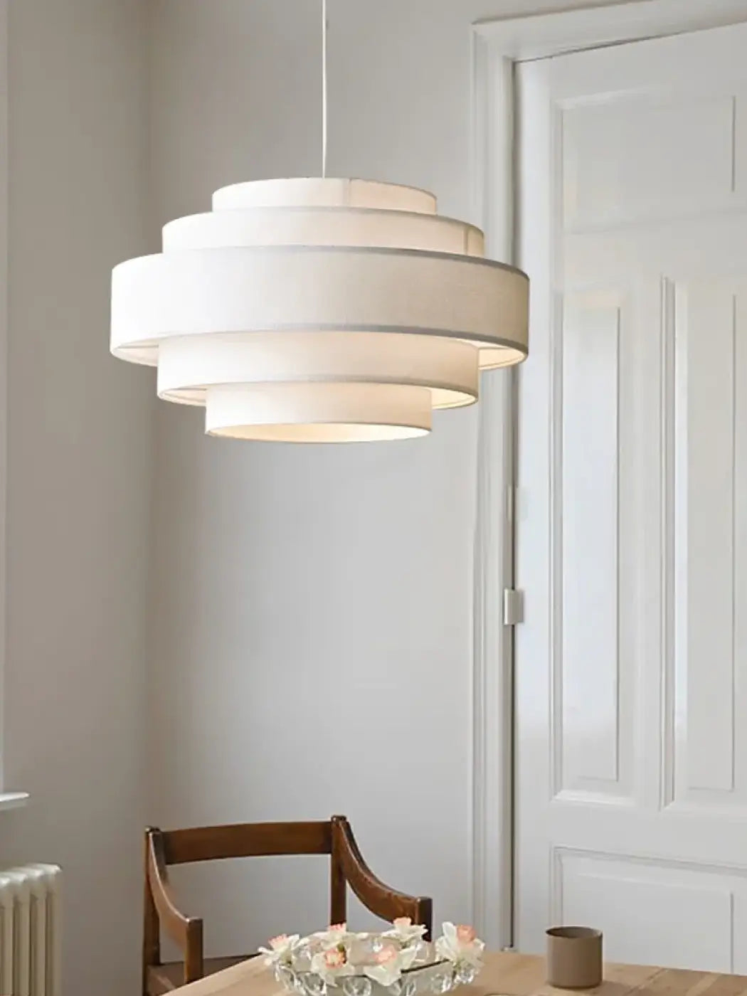 Suspension en tissu à étages concentriques, blanc ou beige, blanc
