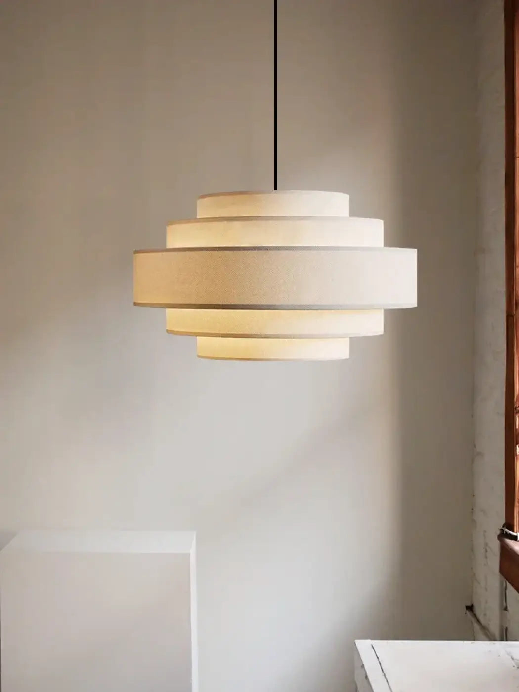 Suspension en tissu à étages concentriques, blanc ou beige, beige