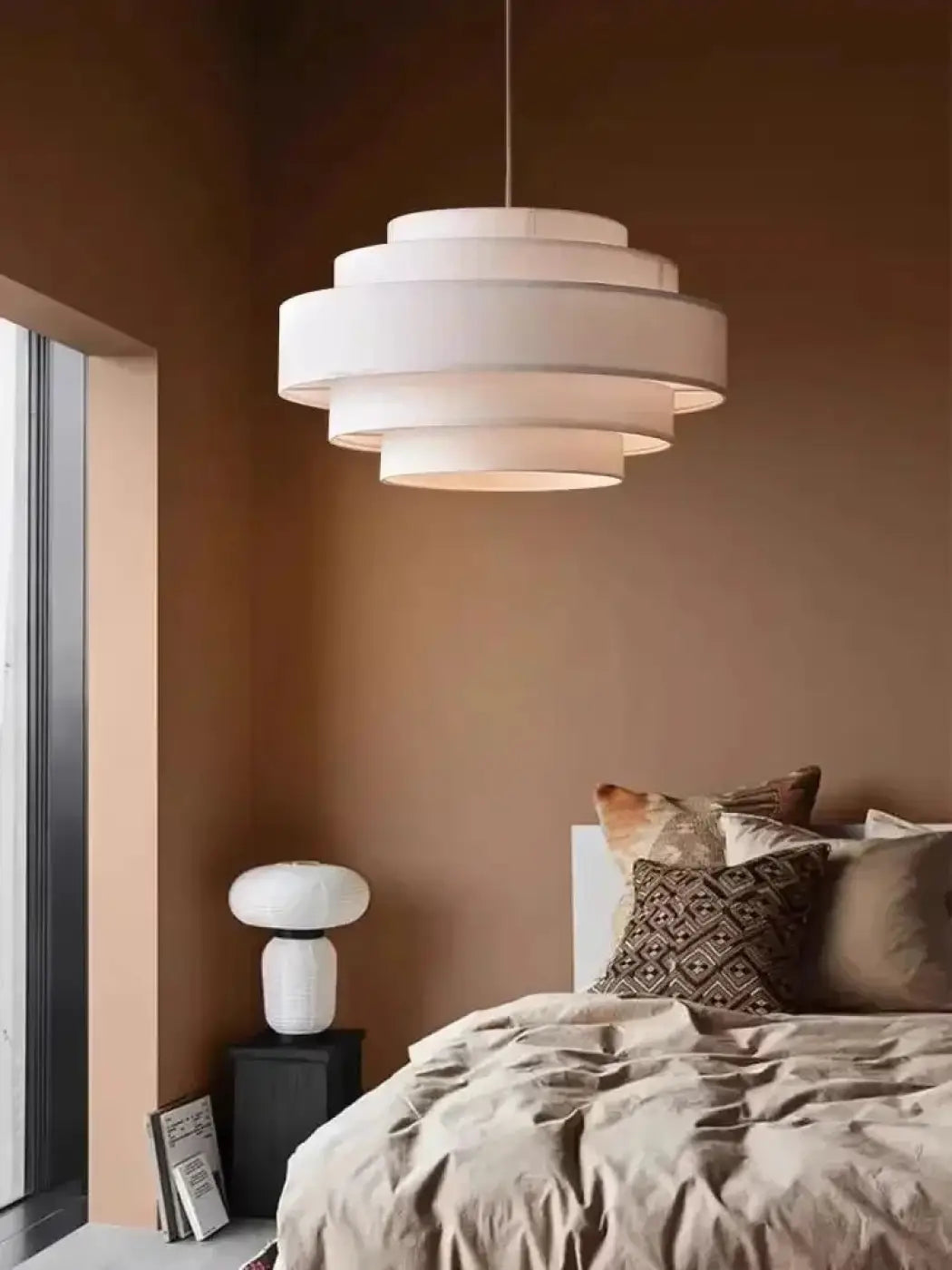Suspension en tissu à étages concentriques, blanc ou beige, blanc