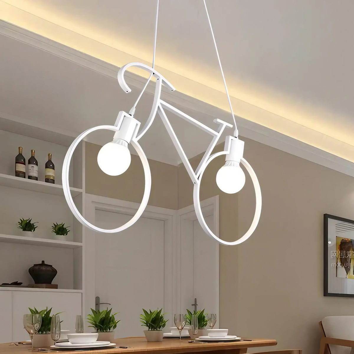 Suspension vélo en métal avec douilles lumineuses, noir ou blanc, blanc