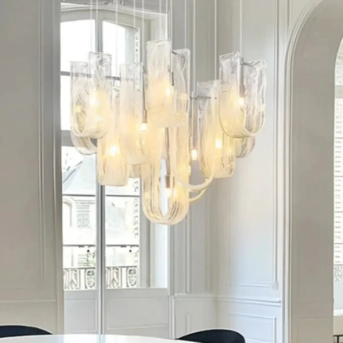 Suspension en verre soufflé blanc et transparent, tailles S à L