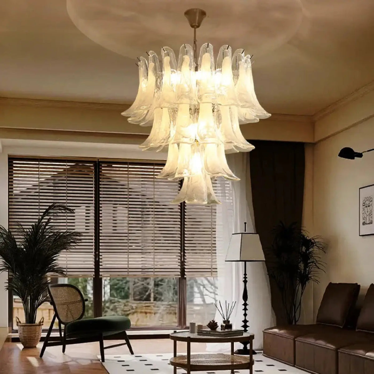 Suspension à pétales de verre soufflé en cascade, dix modèles