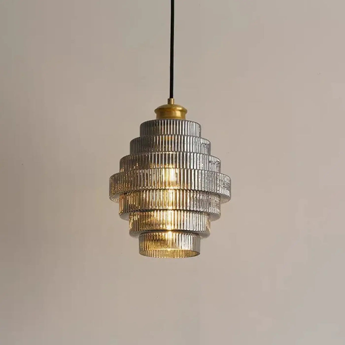 Suspension en verre strié style art déco, doré ou gris, gris