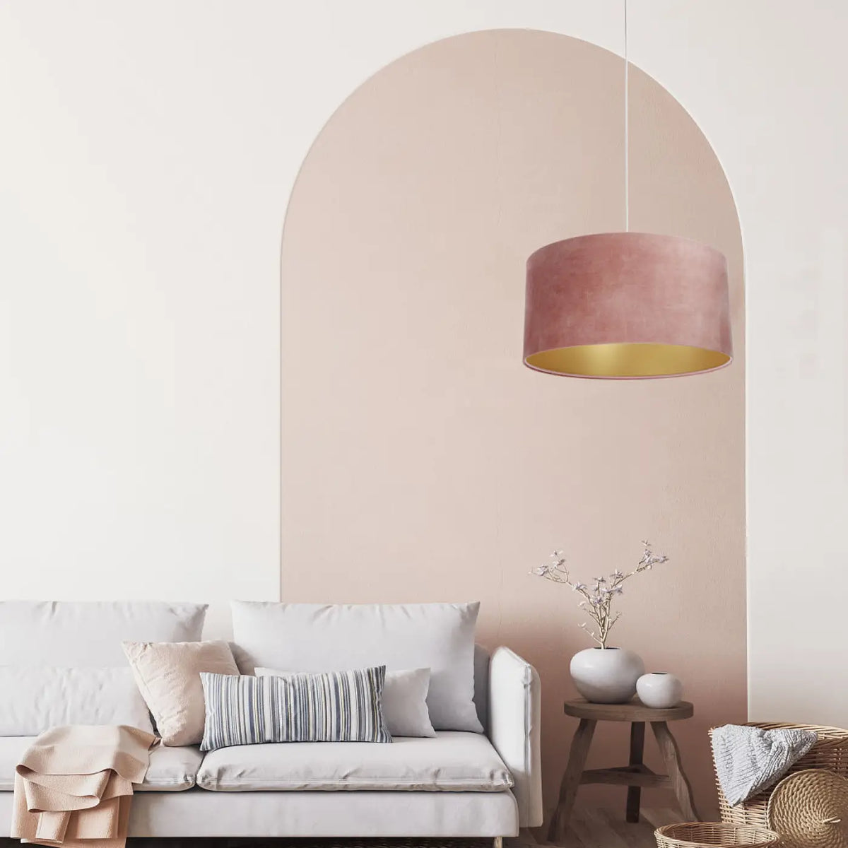 Suspension cylindrique vieux rose à intérieur doré, 3 tailles