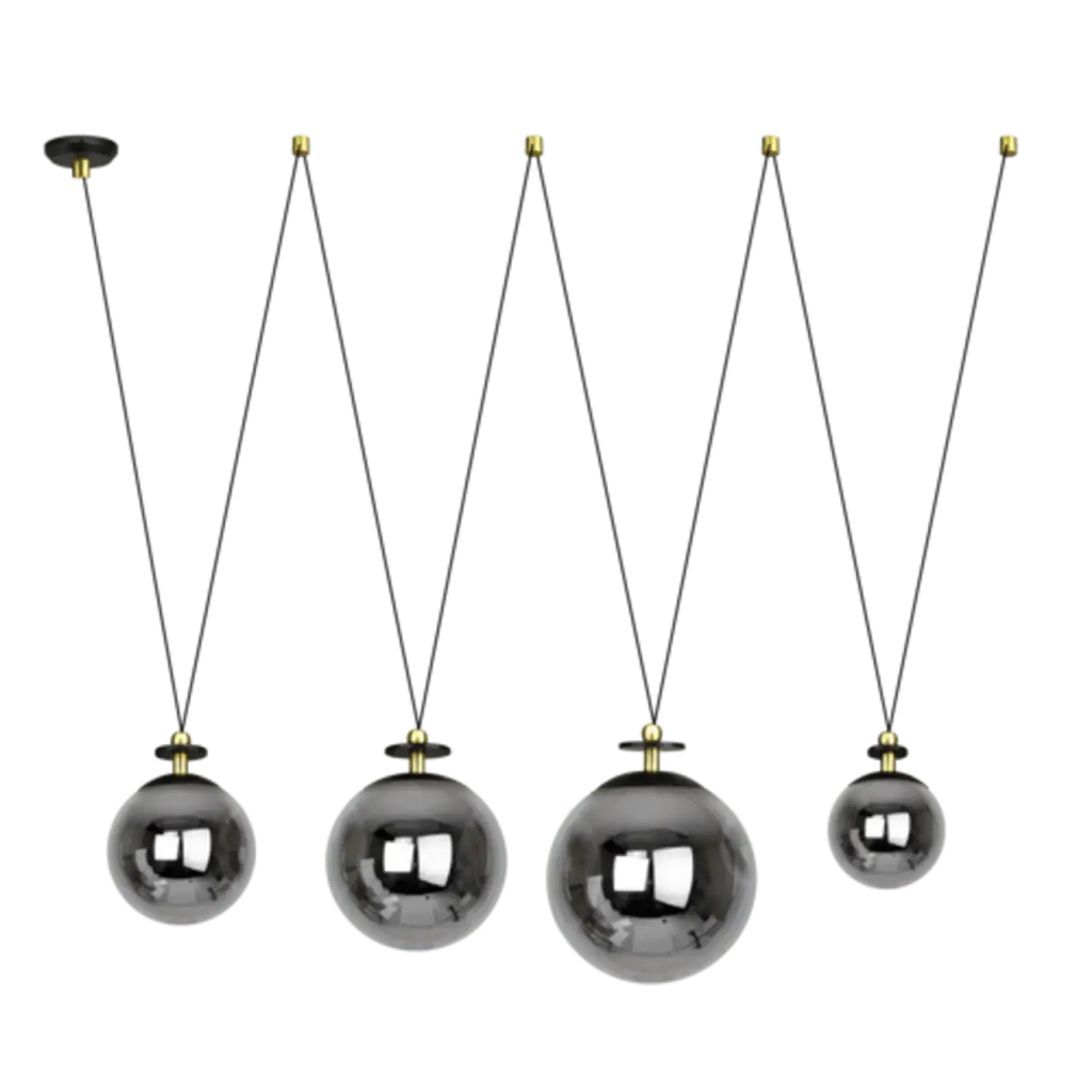 Suspension 4 globes en verre soufflé fumé, hauteurs réglables