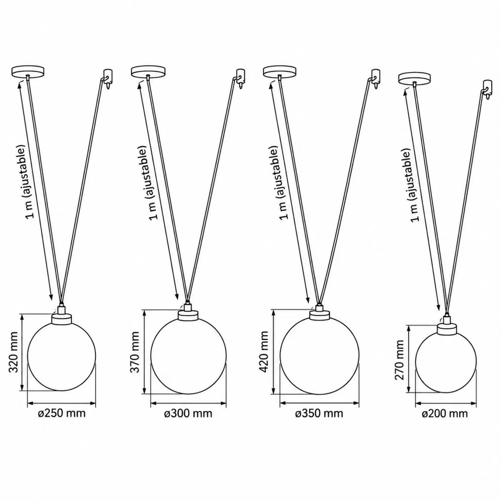 Suspension 4 globes en verre soufflé fumé, hauteurs réglables