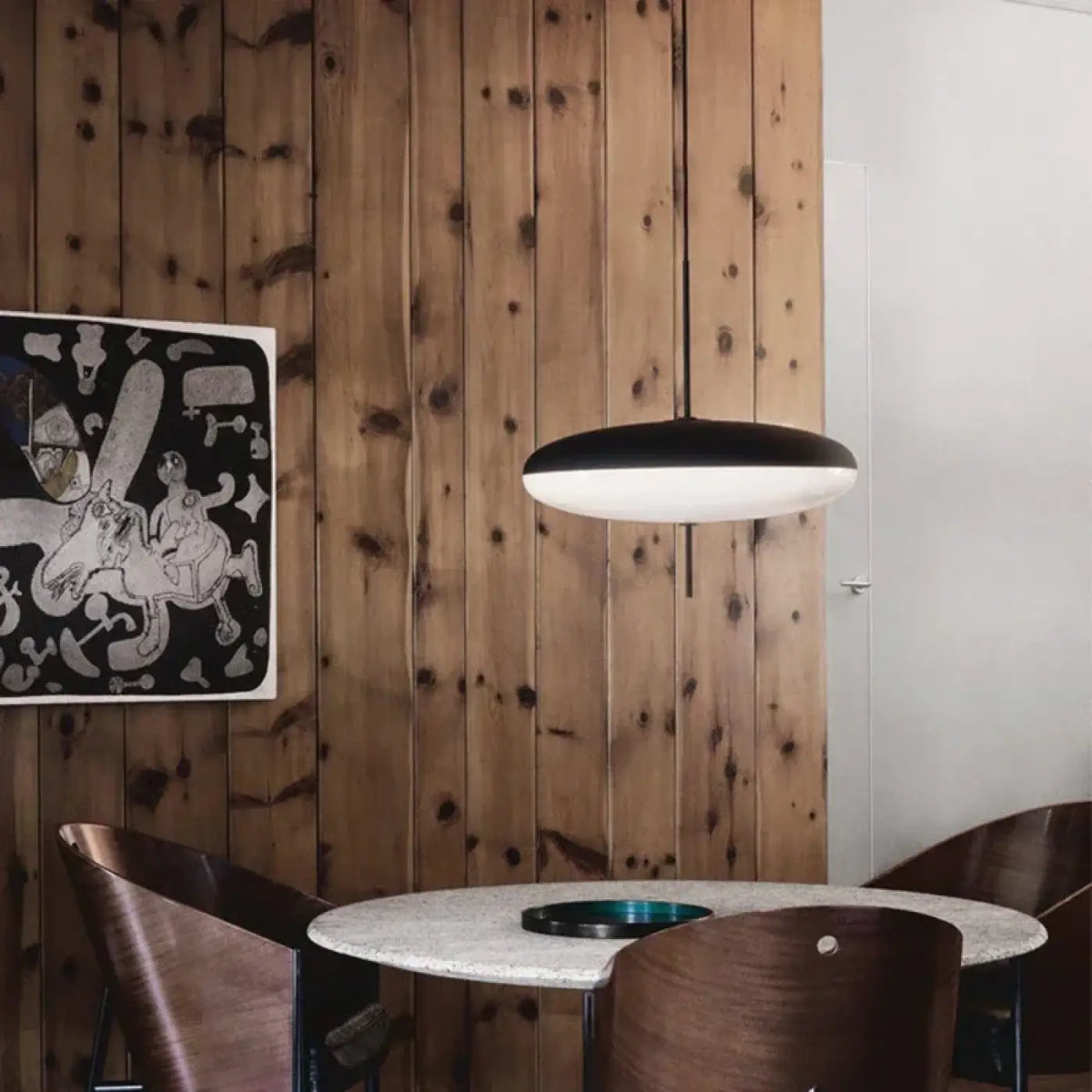 Suspension LED disque minimaliste, blanche ou noire, tailles S et M, noir