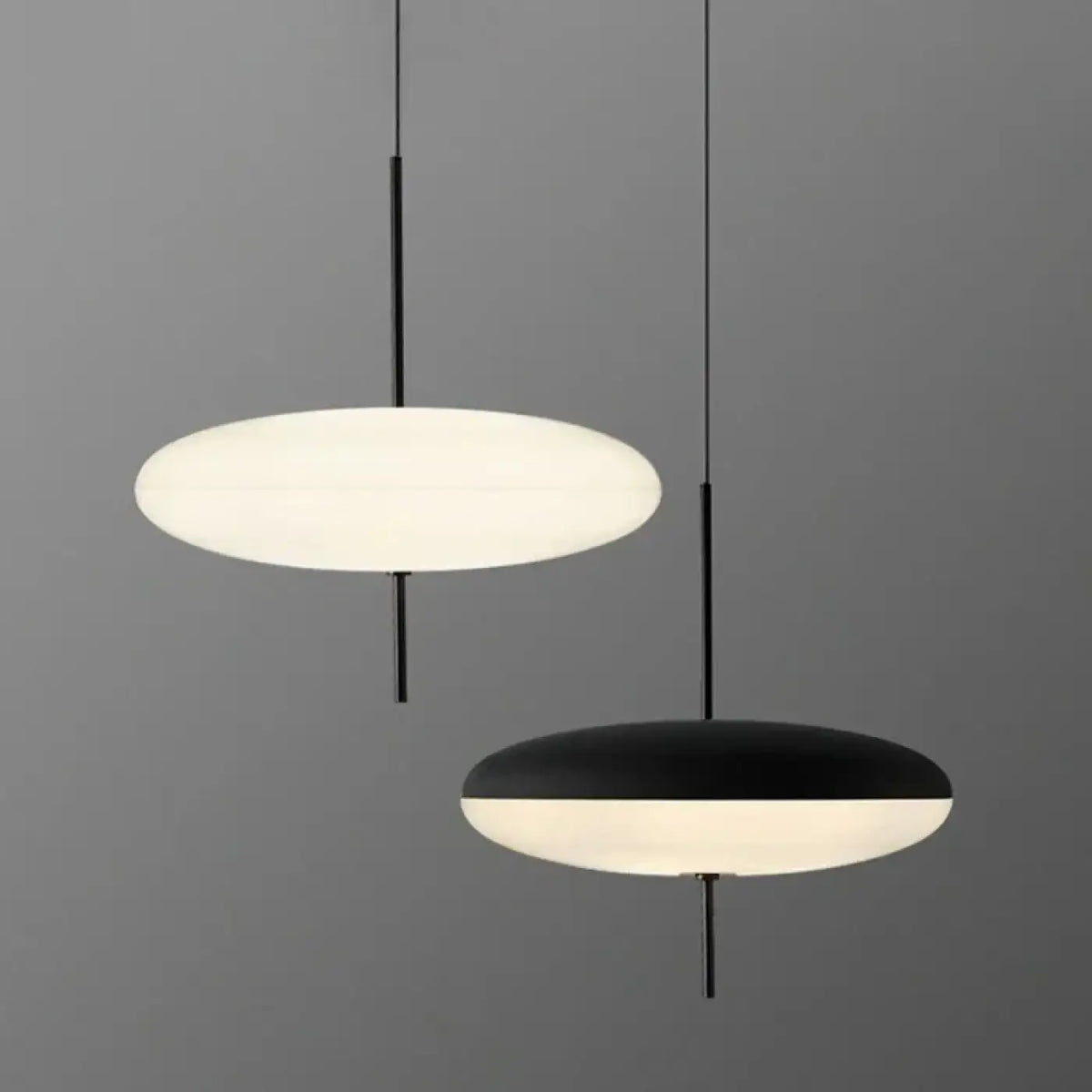 Suspension LED disque minimaliste, blanche ou noire, tailles S et M