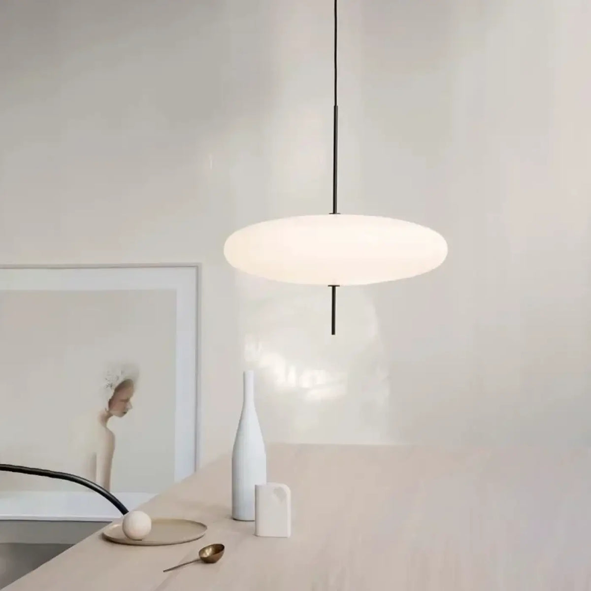 Suspension LED disque minimaliste, blanche ou noire, tailles S et M, blanc