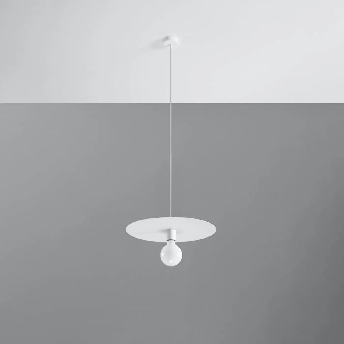 Suspension disque plat en acier, 40 cm, ampoule apparente, blanc