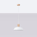 Suspension dôme en acier avec coiffe en bois naturel, 34 cm, blanc
