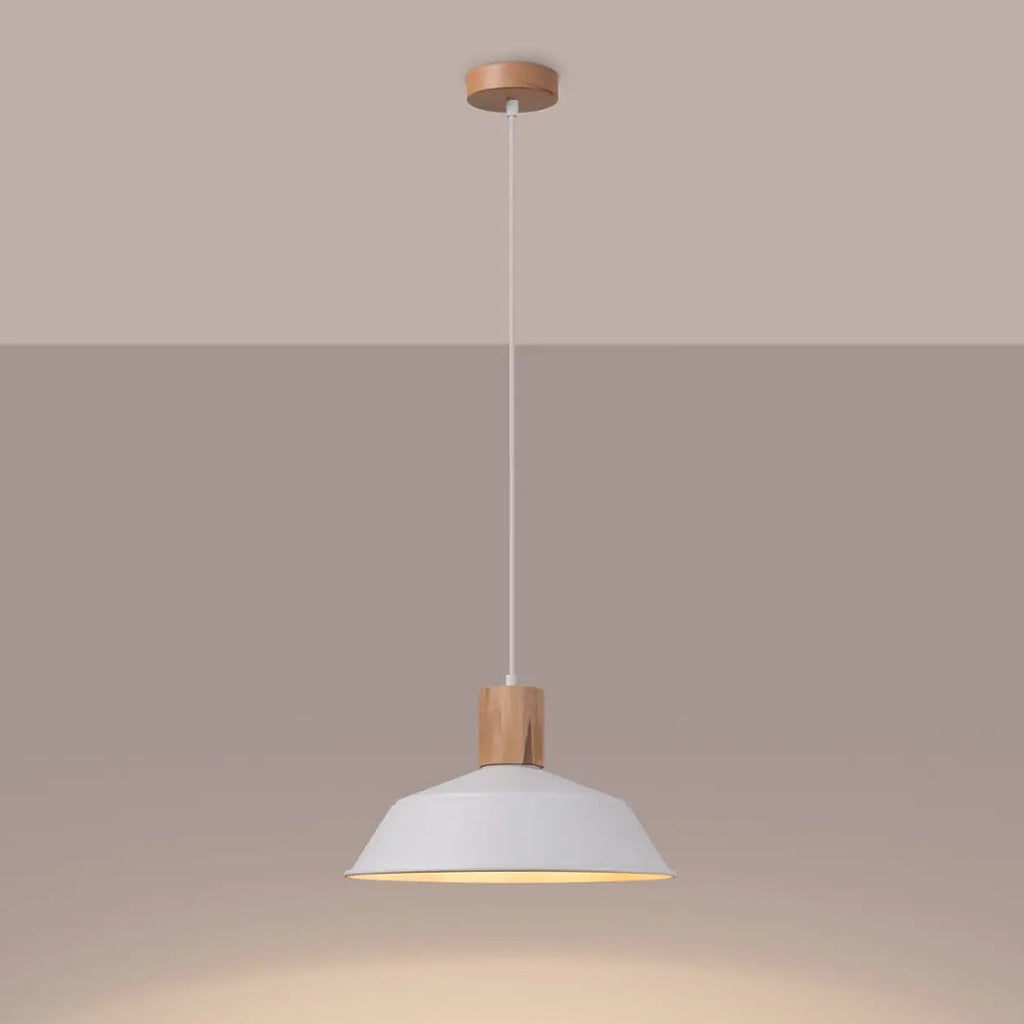 Suspension dôme en acier avec coiffe en bois naturel, 34 cm