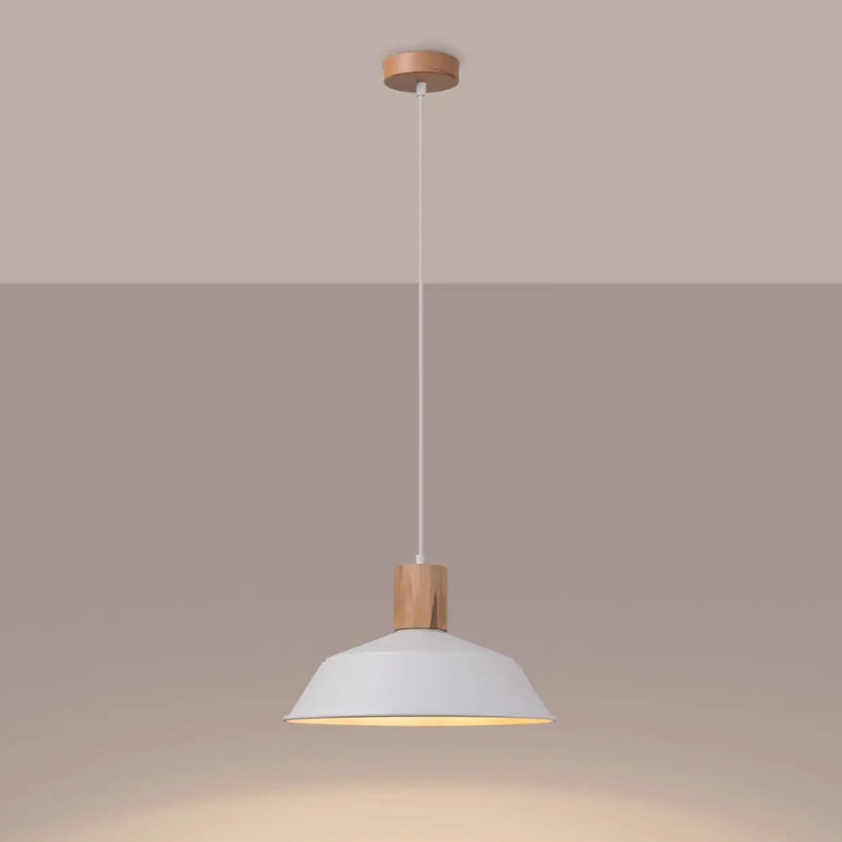 Suspension dôme en acier avec coiffe en bois naturel, 34 cm