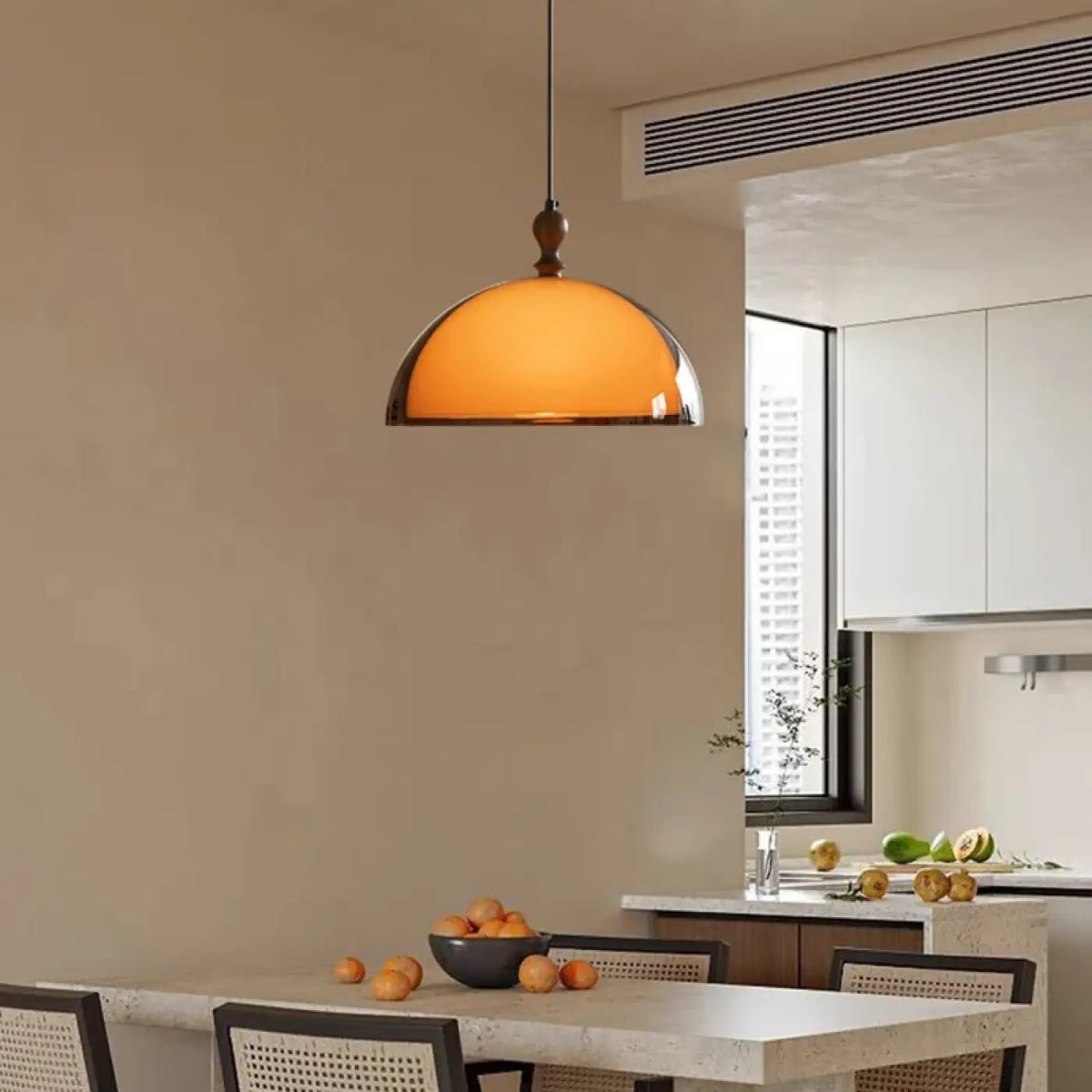 Suspension coupole orange vintage, deux modèles, lumière réglable