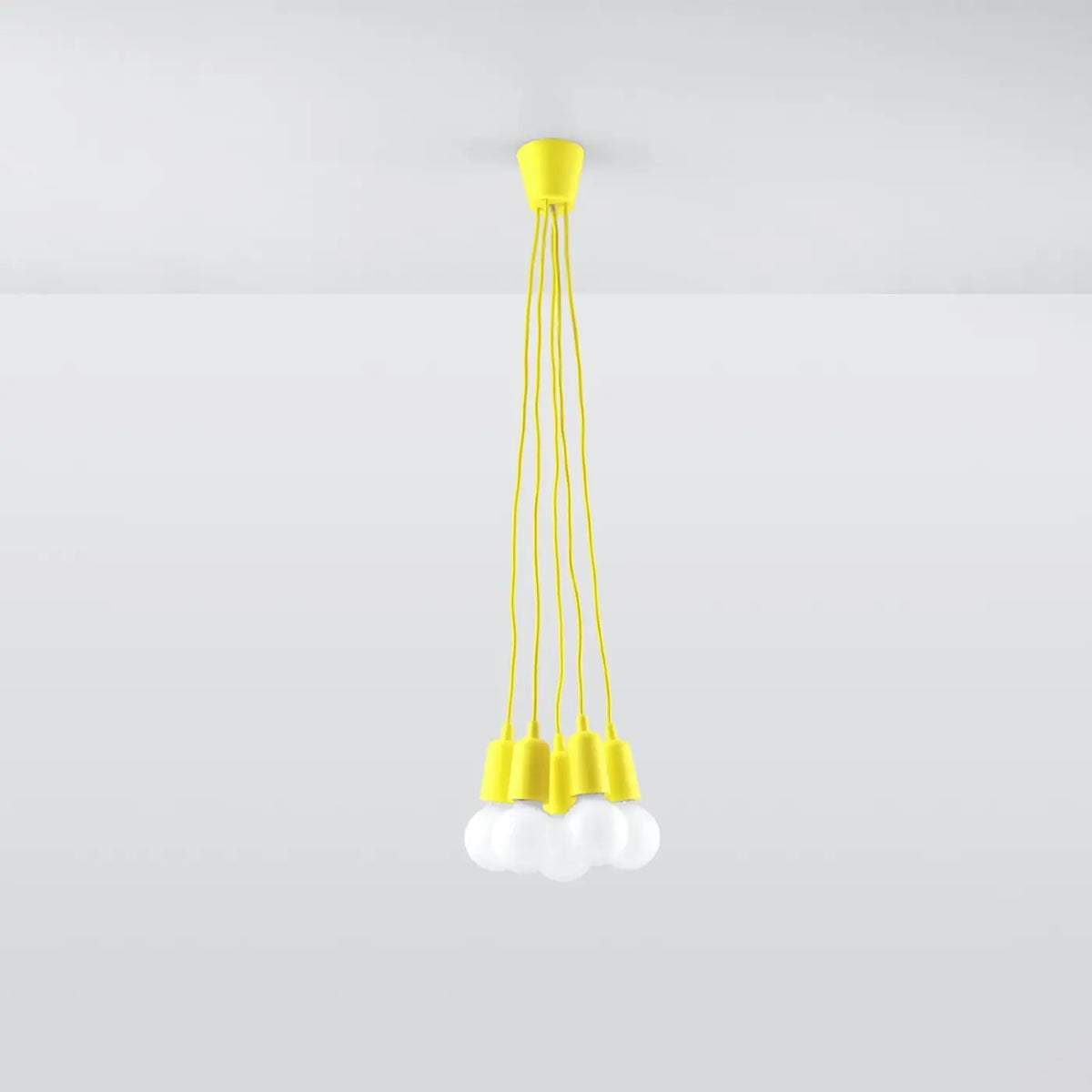 Suspension douille colorée à ampoule apparente, 1, 3 ou 5 lumières, jaune
