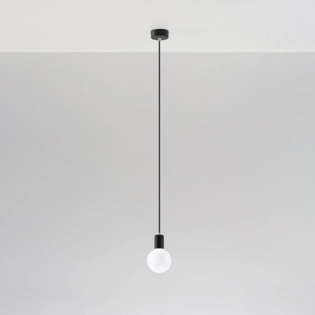 Suspension douille noire en acier et câble textile, E27