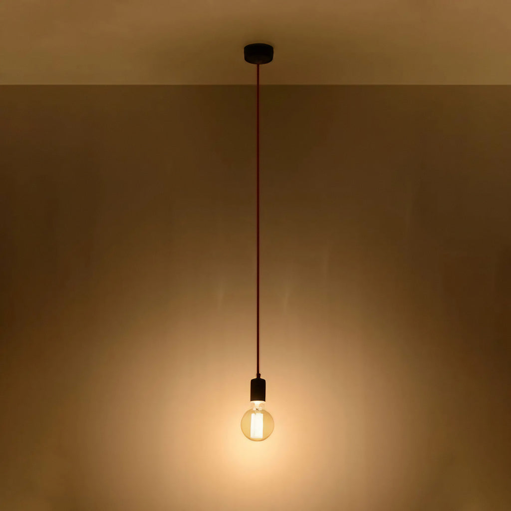 Suspension douille noire en acier et câble textile, E27