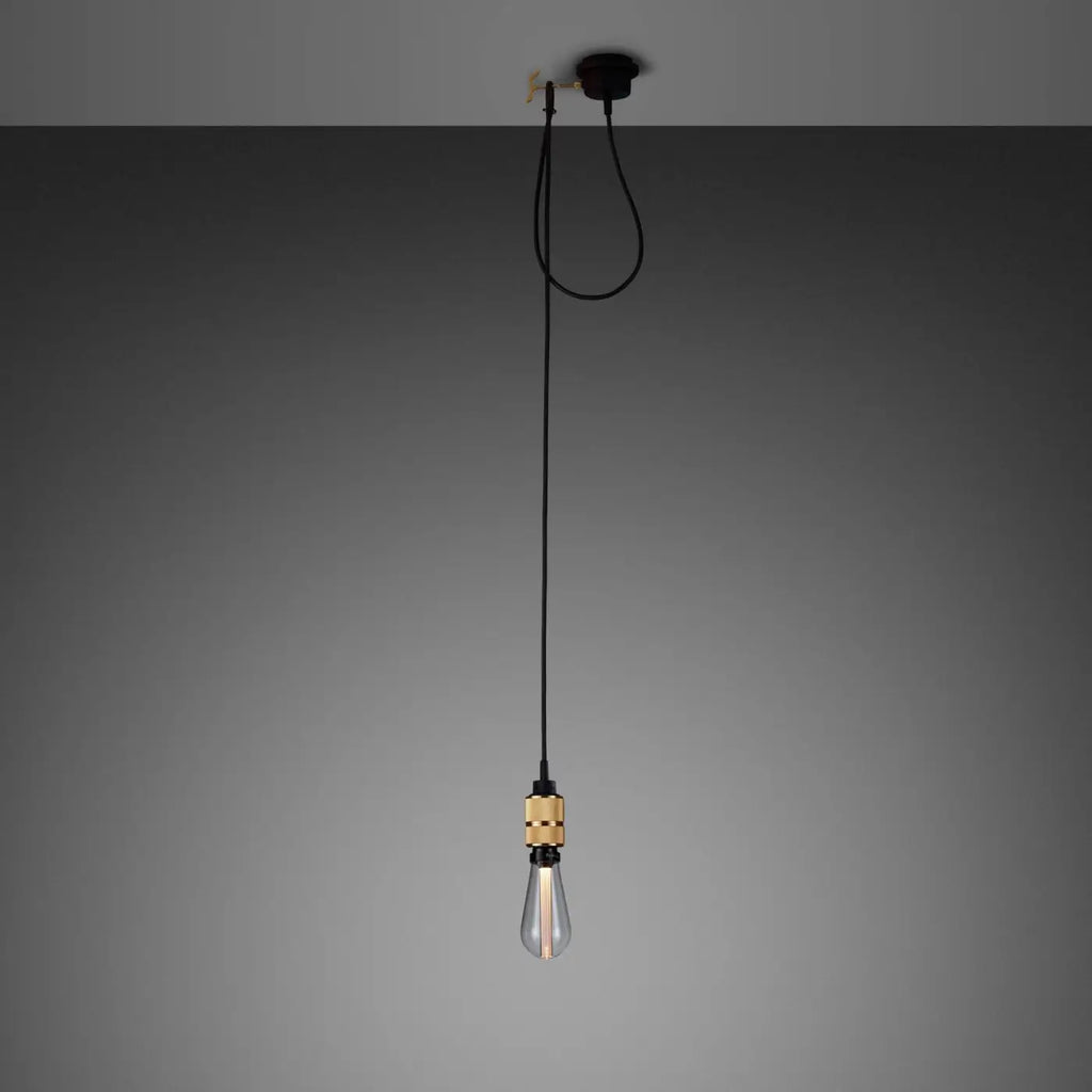 Suspension douille nue avec crochet, métal massif moleté, E27, doré