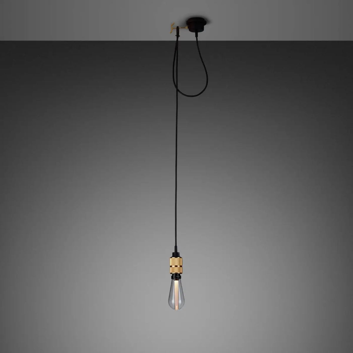 Suspension douille nue avec crochet, métal massif moleté, E27, doré