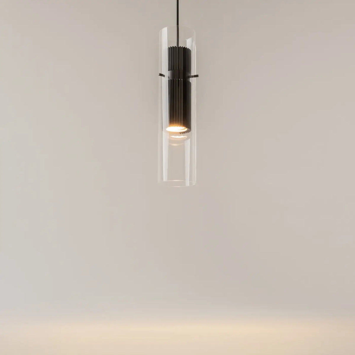 Suspension petit cylindre strié en métal, noir ou blanc, noir