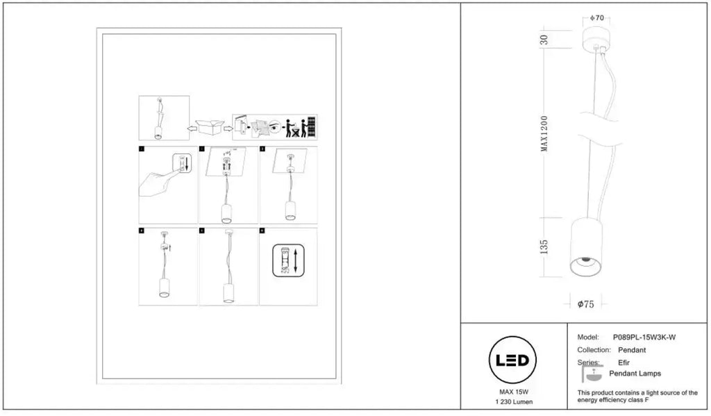 Petite suspension LED cylindre en aluminium, trois coloris
