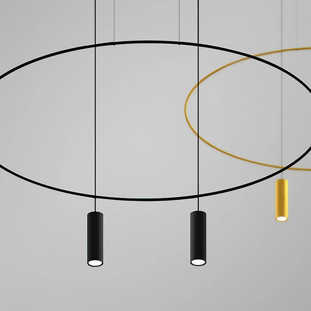 Suspension ovale en acier noir, profil fin, 81 ou 131 cm