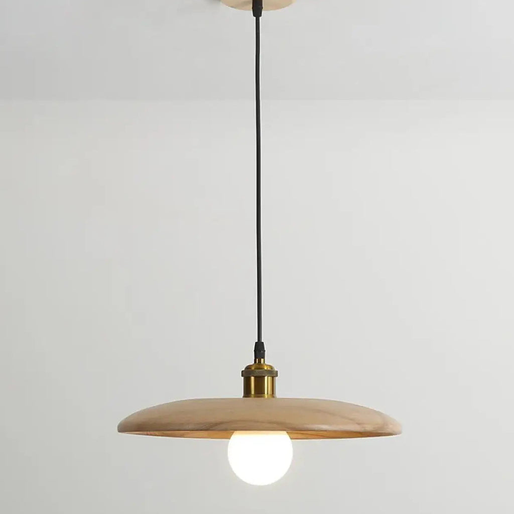 Suspension en bois naturel à abat-jour rond, beige ou marron, beige