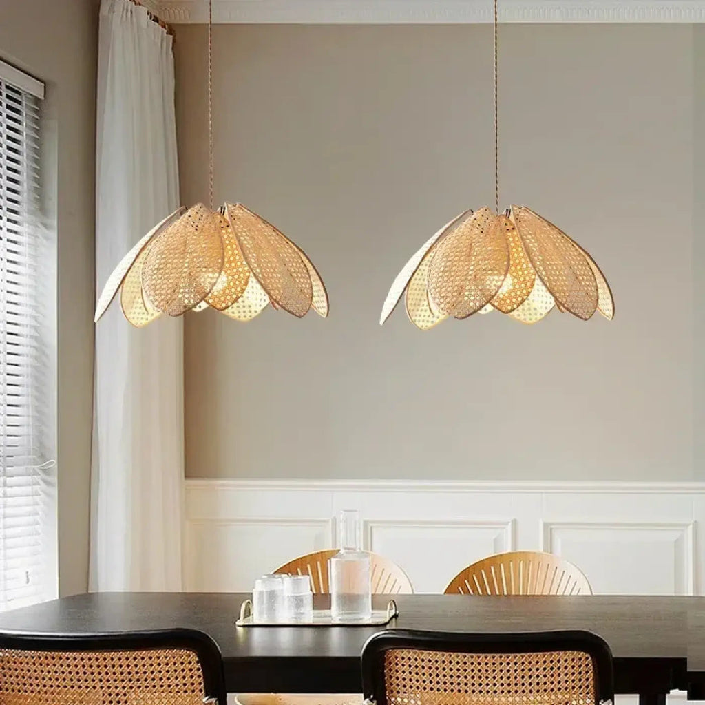 Suspension en rotin forme fleur, tailles S, M et L