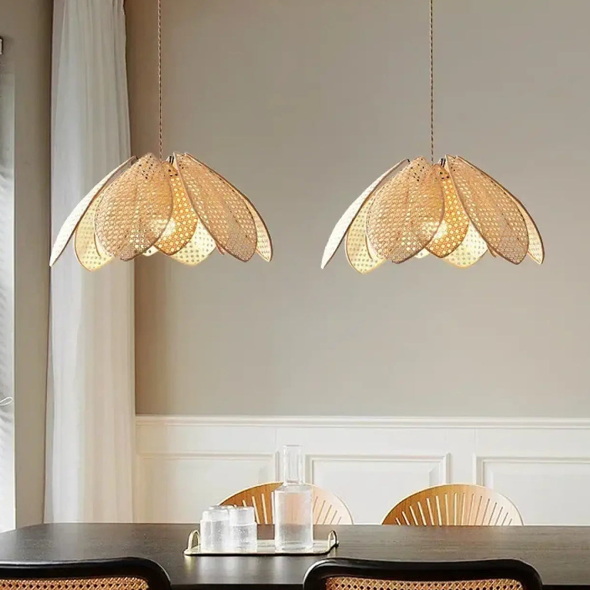 Suspension en rotin forme fleur, tailles S, M et L
