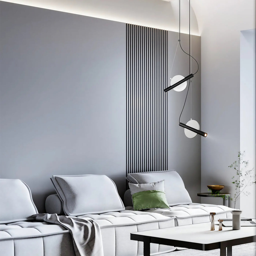 Suspension LED cylindre horizontal orientable, doré ou blanc