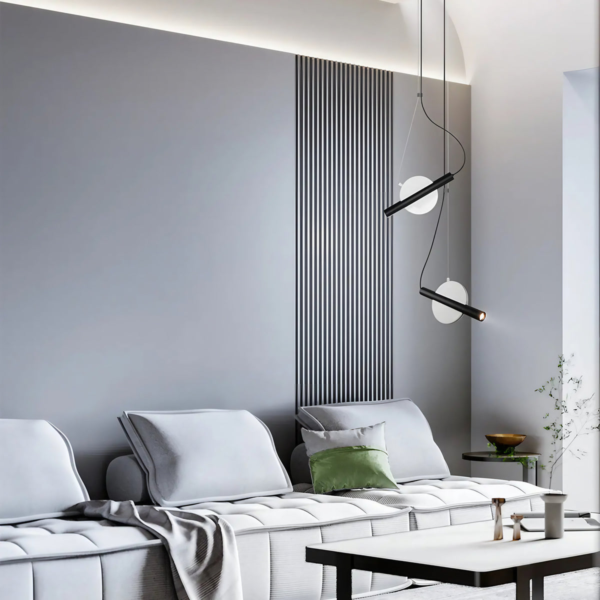 Suspension LED cylindre horizontal orientable, doré ou blanc