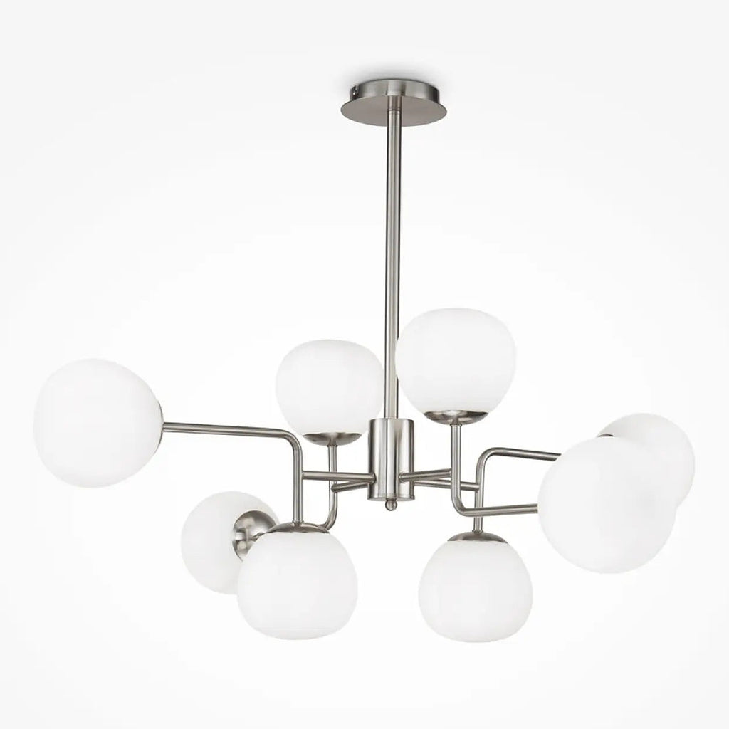Lustre à globes en verre opalin, 8 ou 12 feux, argenté ou cuivre, argenté