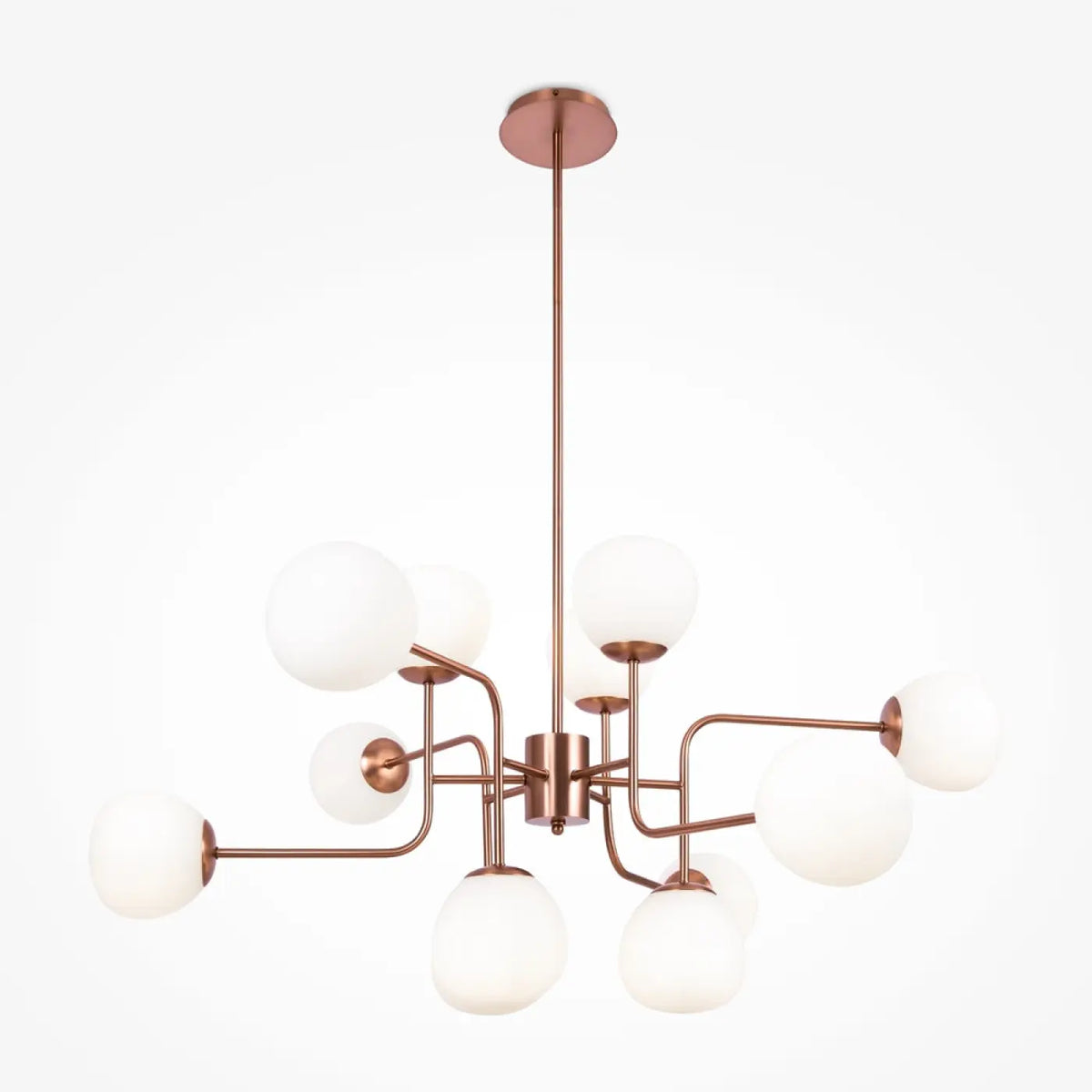 Lustre à globes en verre opalin, 8 ou 12 feux, argenté ou cuivre, cuivre