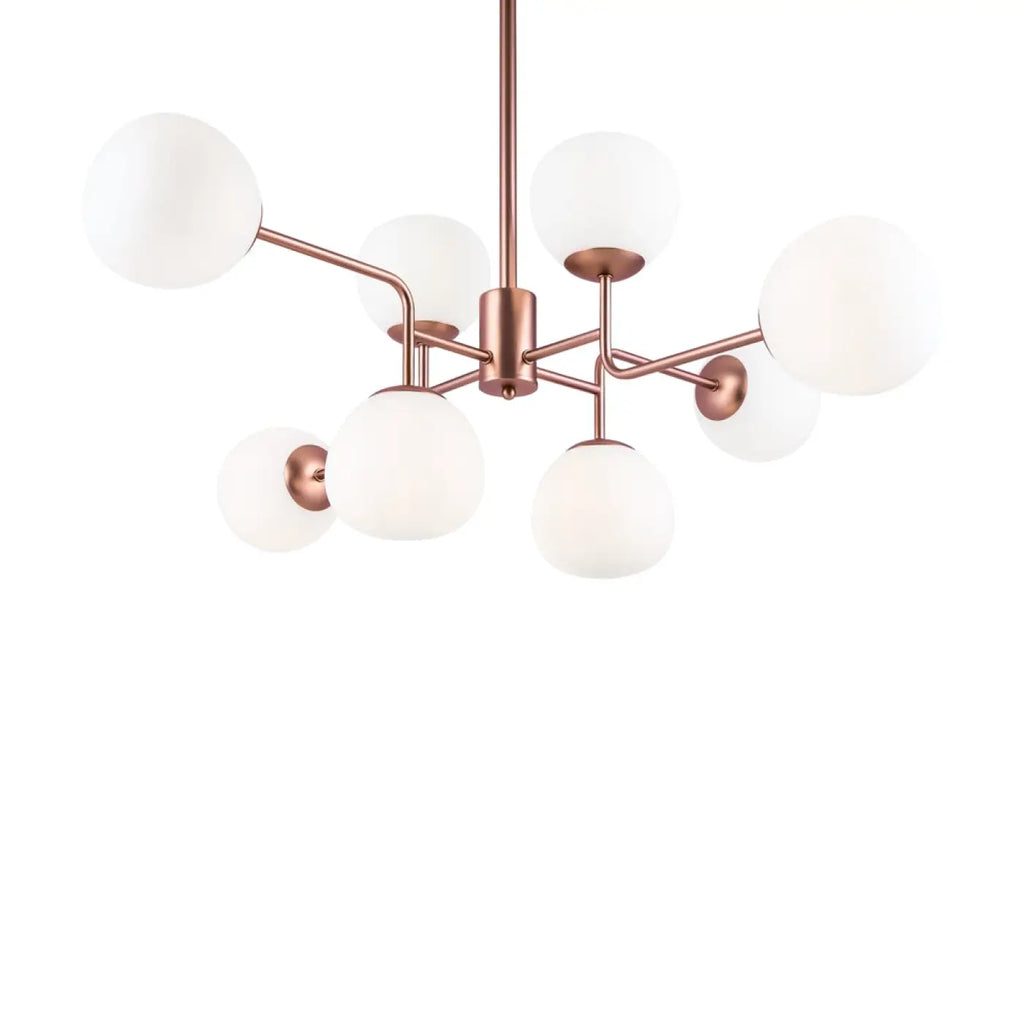 Lustre à globes en verre opalin, 8 ou 12 feux, argenté ou cuivre