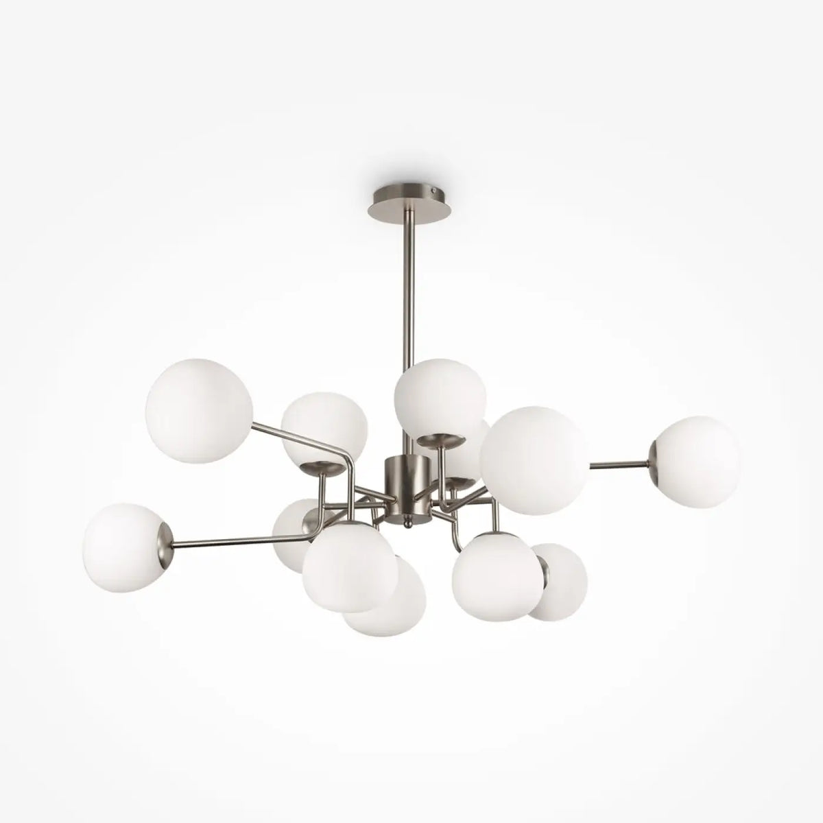 Lustre à globes en verre opalin, 8 ou 12 feux, argenté ou cuivre, argenté