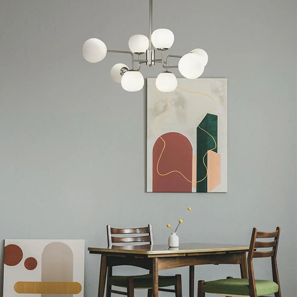 Lustre à globes en verre opalin, 8 ou 12 feux, argenté ou cuivre