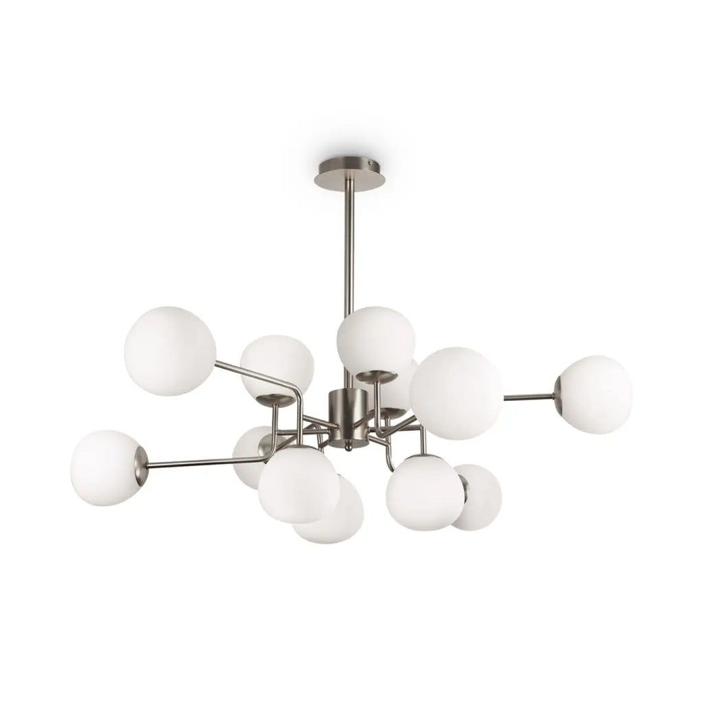 Lustre à globes en verre opalin, 8 ou 12 feux, argenté ou cuivre