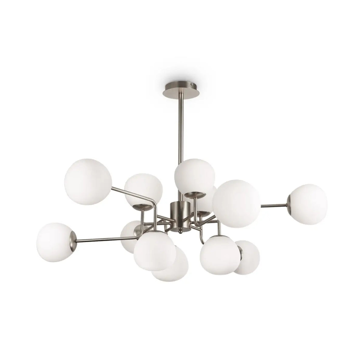 Lustre à globes en verre opalin, 8 ou 12 feux, argenté ou cuivre