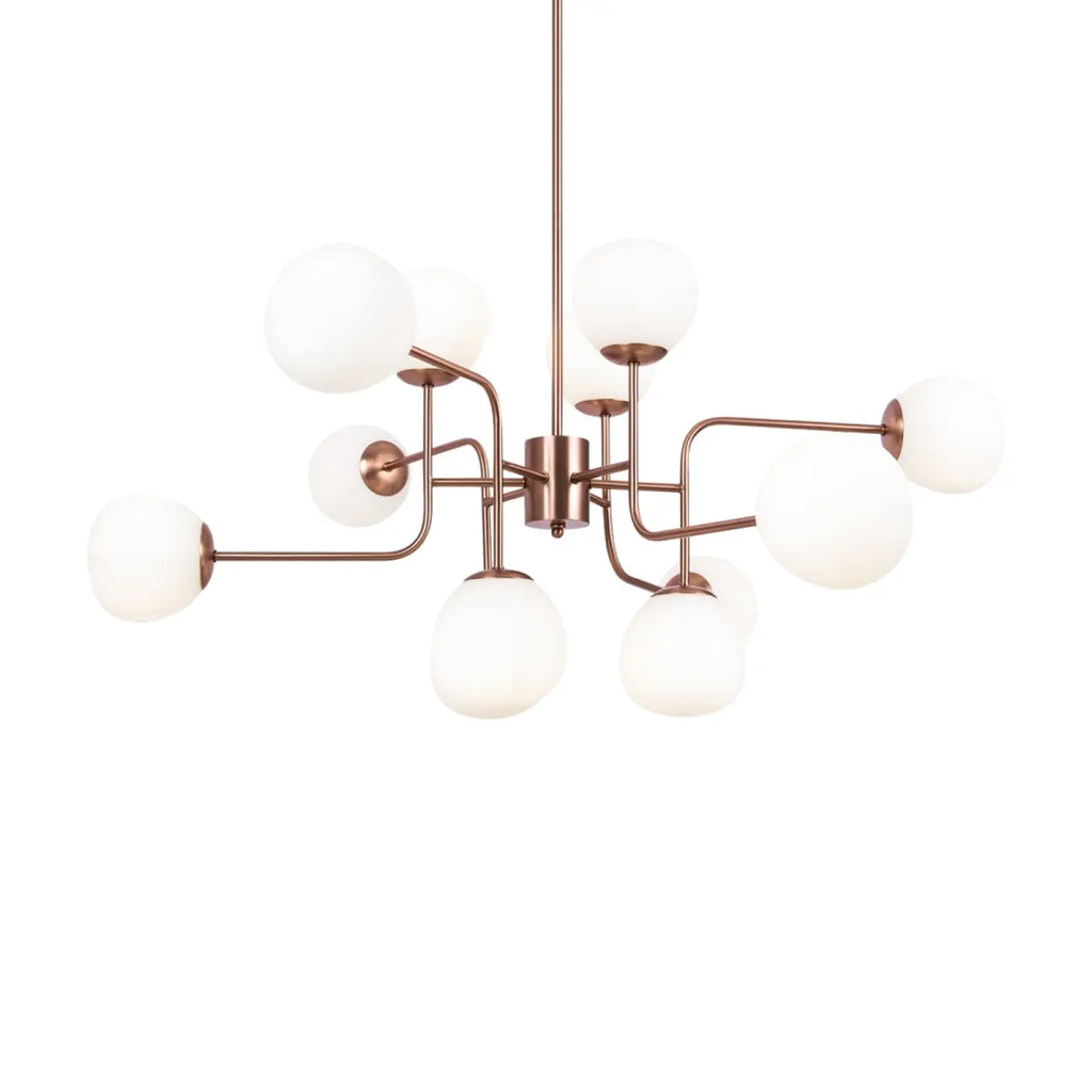 Lustre à globes en verre opalin, 8 ou 12 feux, argenté ou cuivre