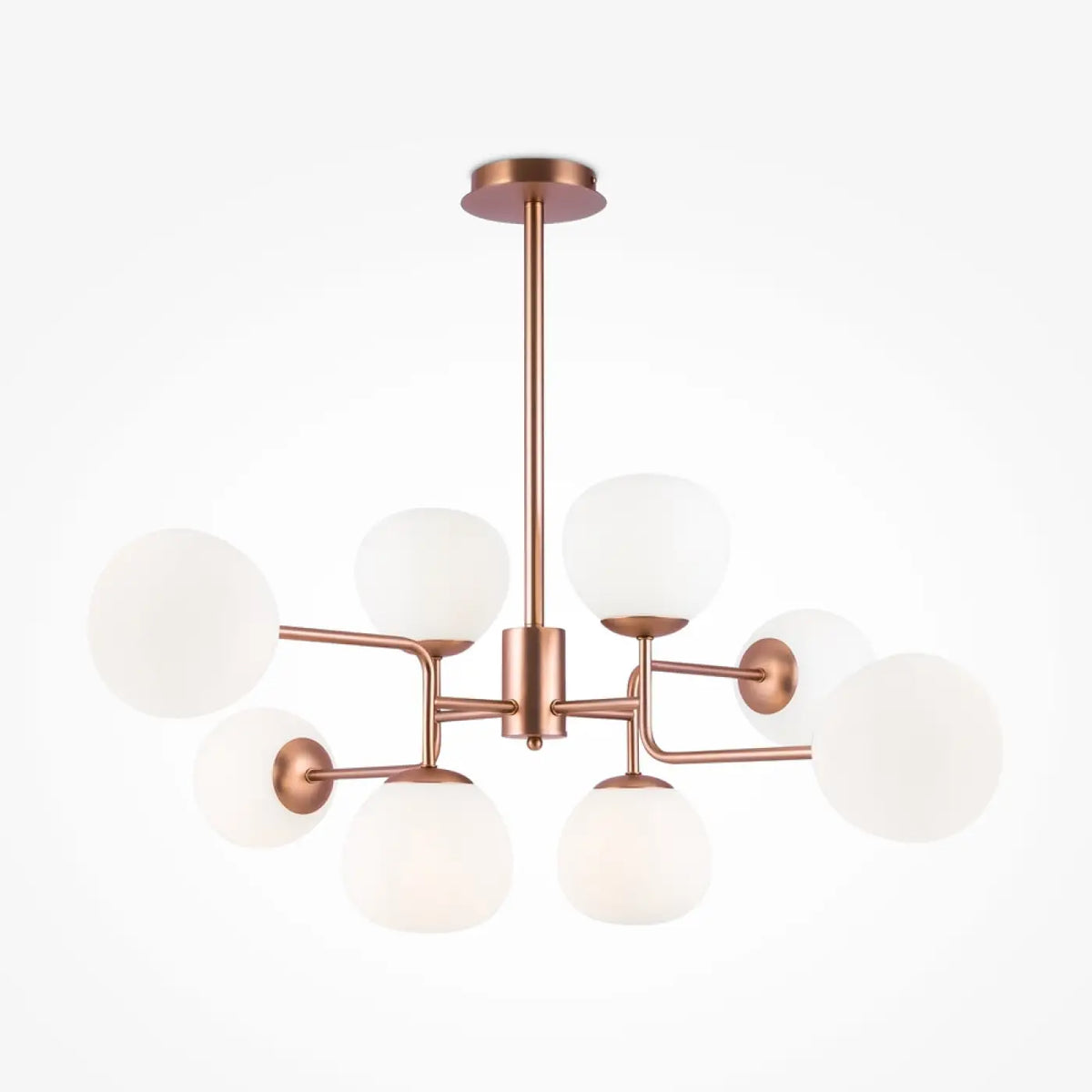 Lustre à globes en verre opalin, 8 ou 12 feux, argenté ou cuivre, cuivre