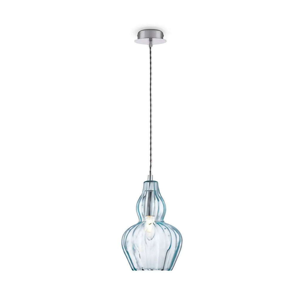 Petite suspension cloche en verre, bleu ou transparent, culot E14