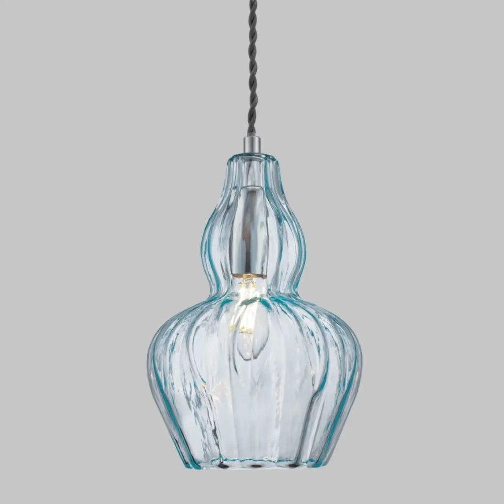 Petite suspension cloche en verre, bleu ou transparent, culot E14, bleu