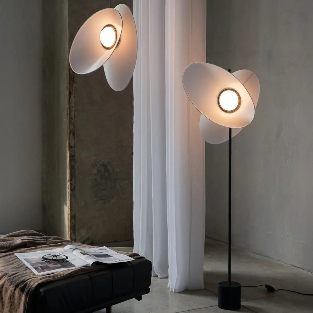 Suspension LED à deux abat-jour en tissu, blanc, gris ou bleu