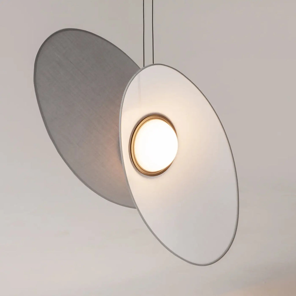 Suspension LED à deux abat-jour en tissu, blanc, gris ou bleu