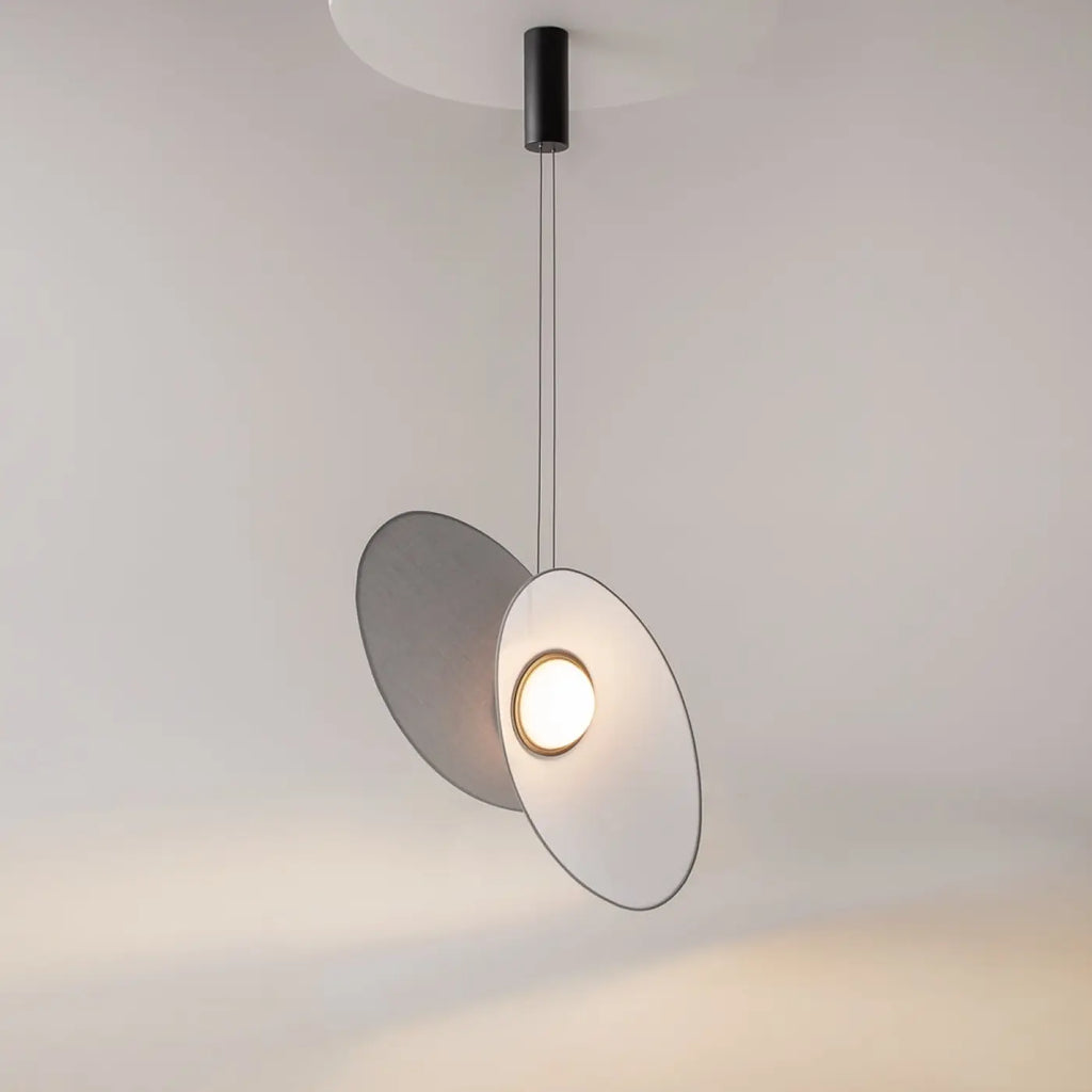 Suspension LED à deux abat-jour en tissu, blanc, gris ou bleu