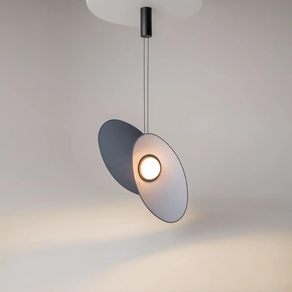 Suspension LED à deux abat-jour en tissu, blanc, gris ou bleu
