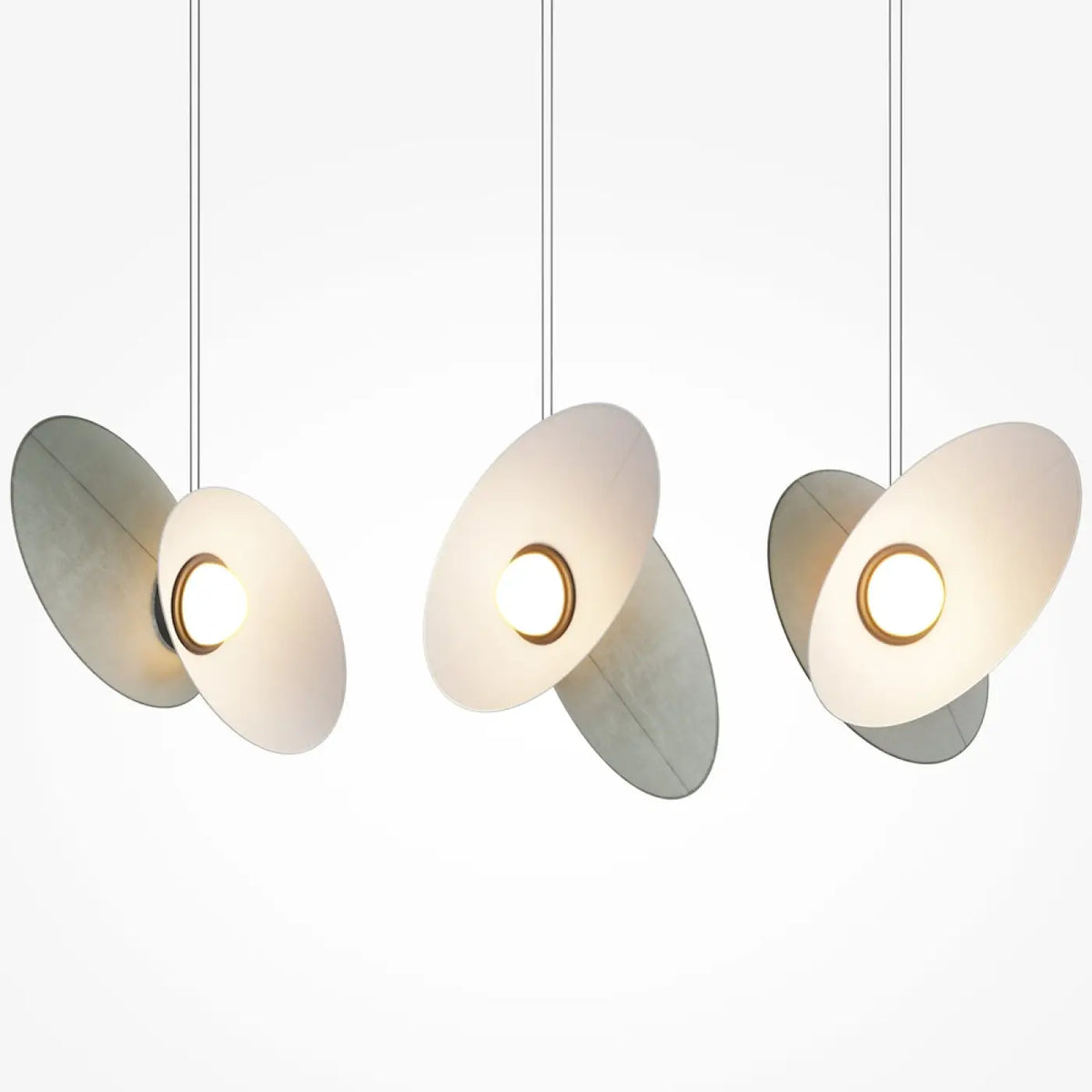 Suspension LED à deux abat-jour en tissu, blanc, gris ou bleu