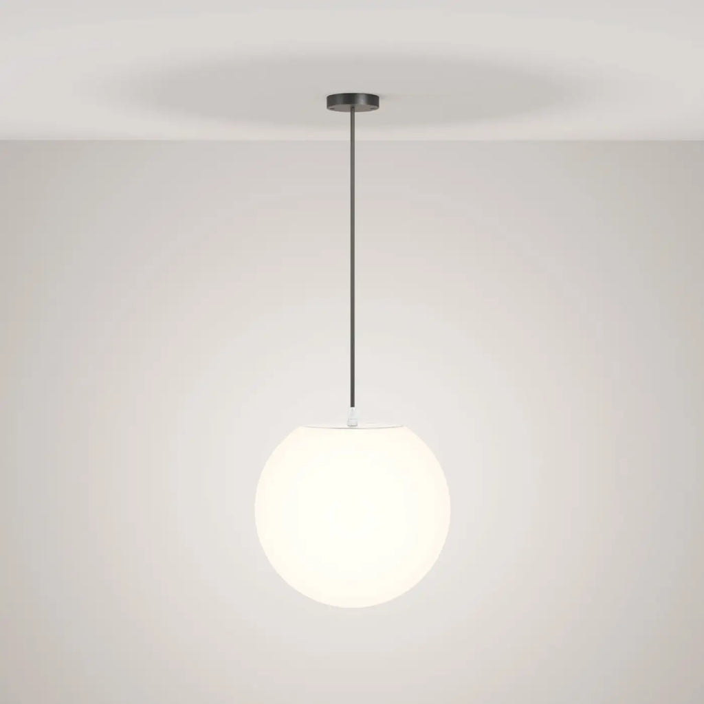 Suspension extérieure globe opalin, IP54, monture noire ou blanche, noir