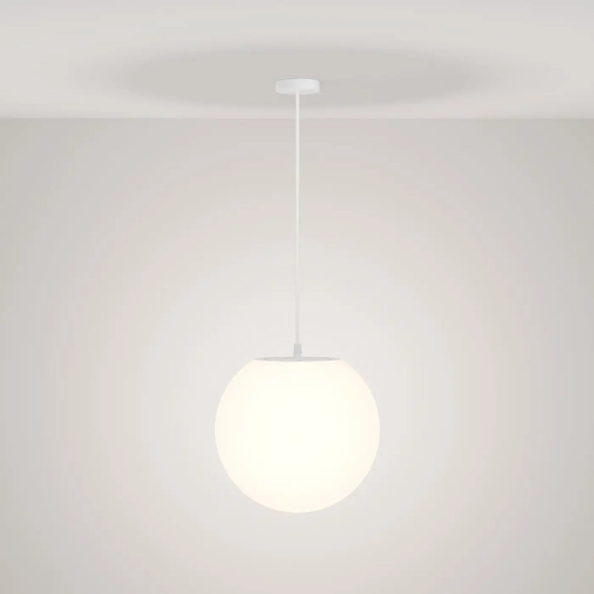 Suspension extérieure globe opalin, IP54, monture noire ou blanche, blanc